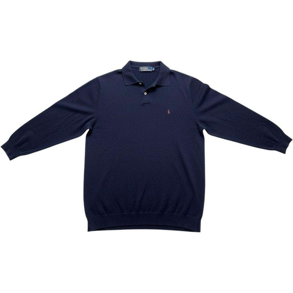 Polo Ralph Lauren Polo Sweater Mens L Navy Blue Pima Cotton Red Pony Preppy